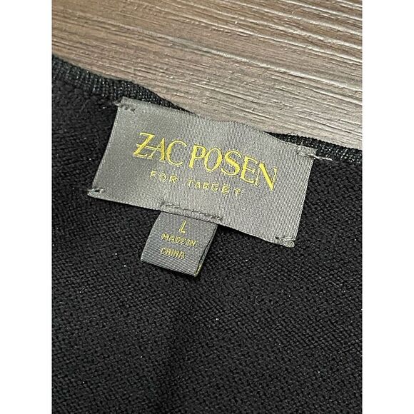 Zac Posen Sweater Women Large Black Cardigan Knit Metallic Button Up - Picture 3 of 7